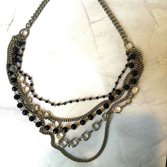 Coldwater Creek multi strand gold tone and black beaded necklace - Picture 7 of 7
